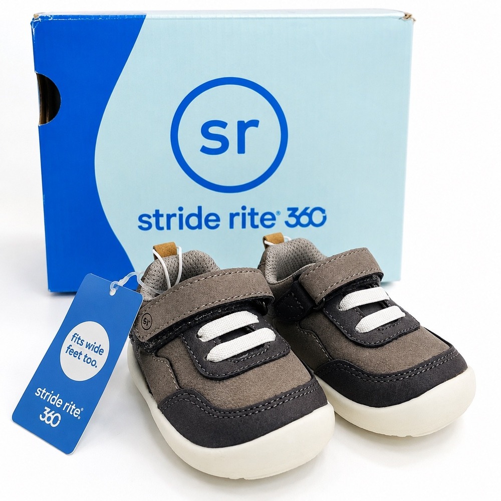 Stride Rite 360 Toddler Gray Hook & Loop Sneakers Size 3M Wide